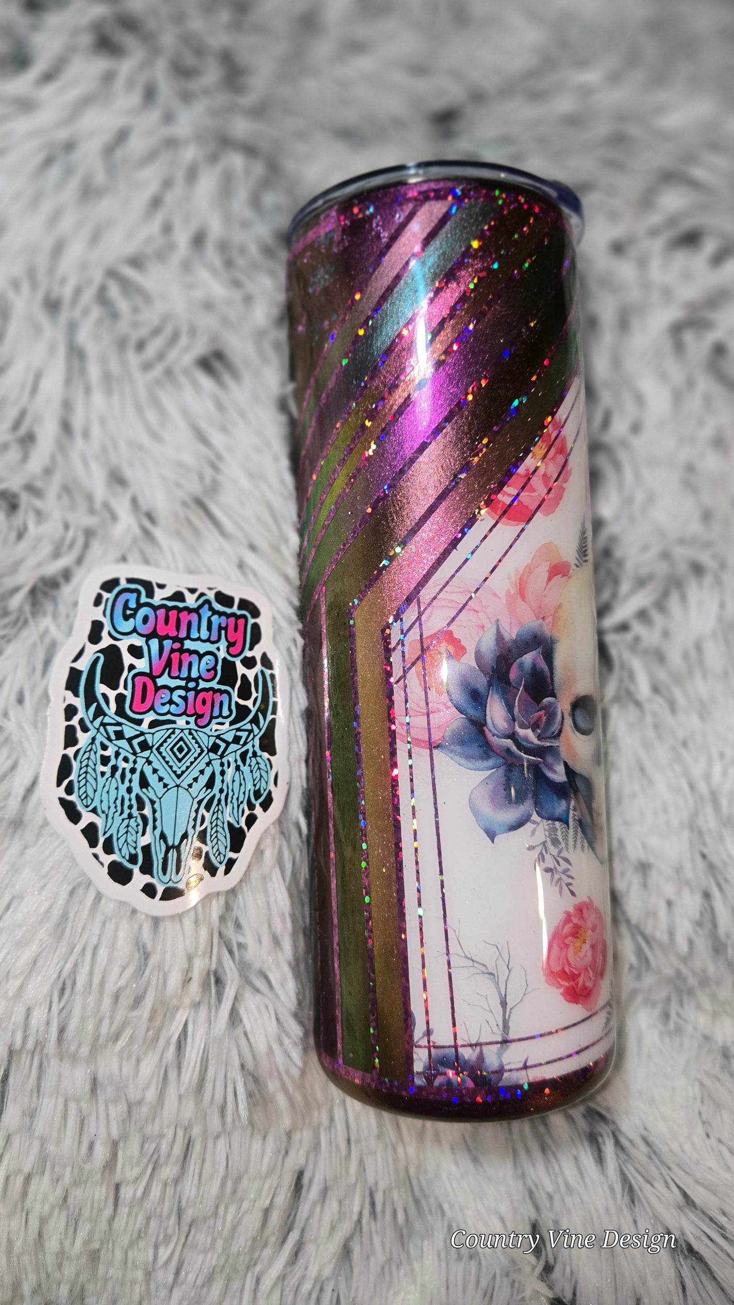 Beautiful purple pink skull 20 oz