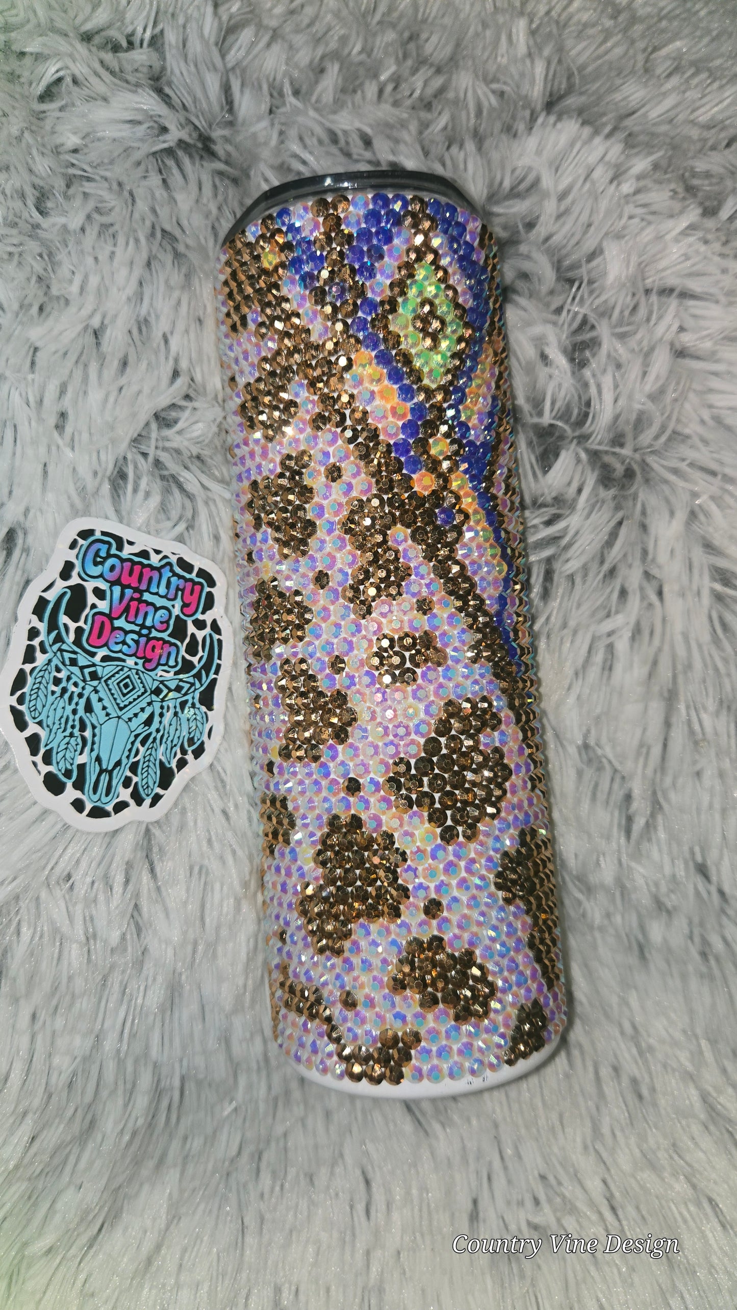 Rhinestone cow print design 20 oz