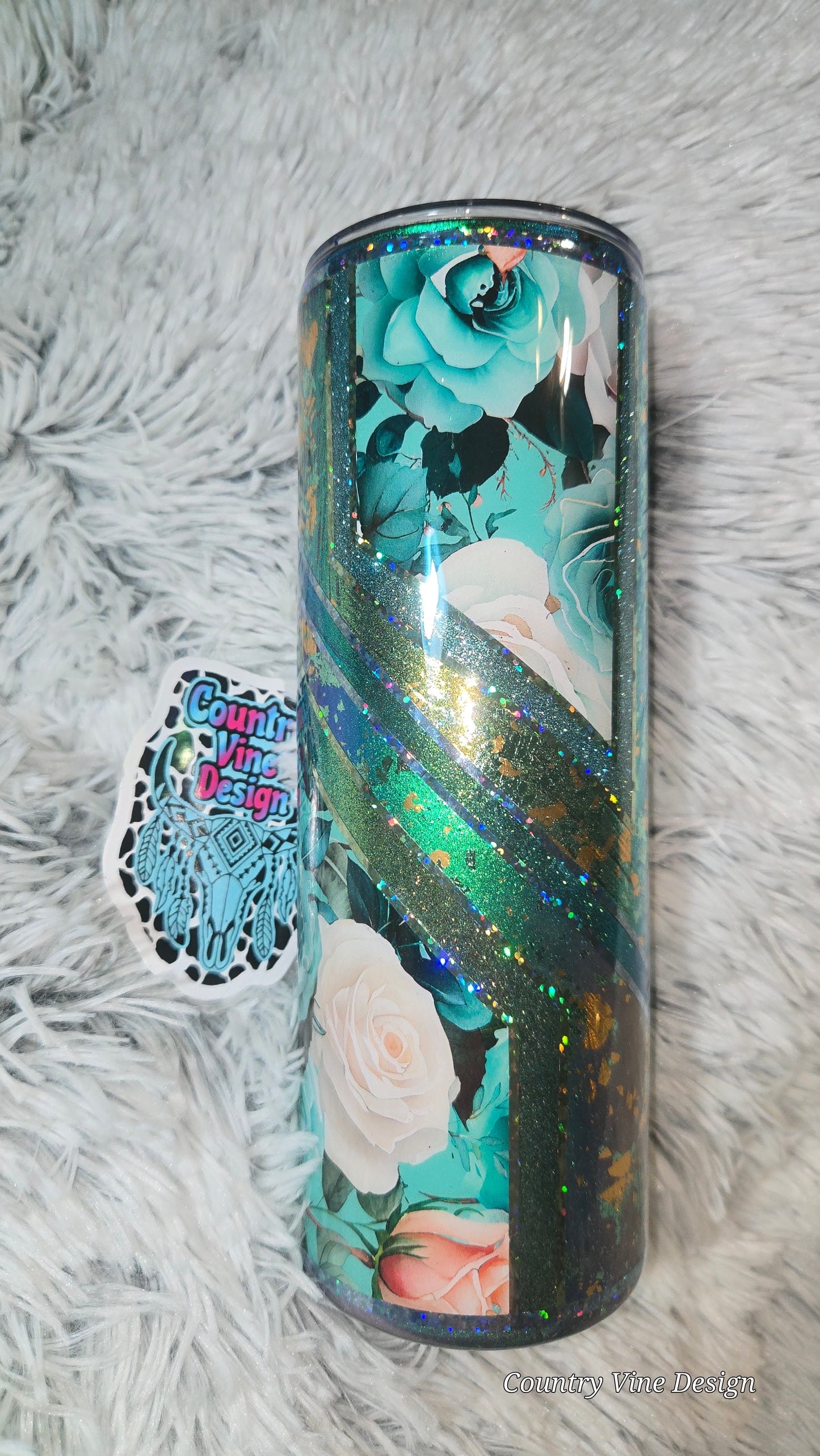 Beautiful green teal flower multimedia 20 oz