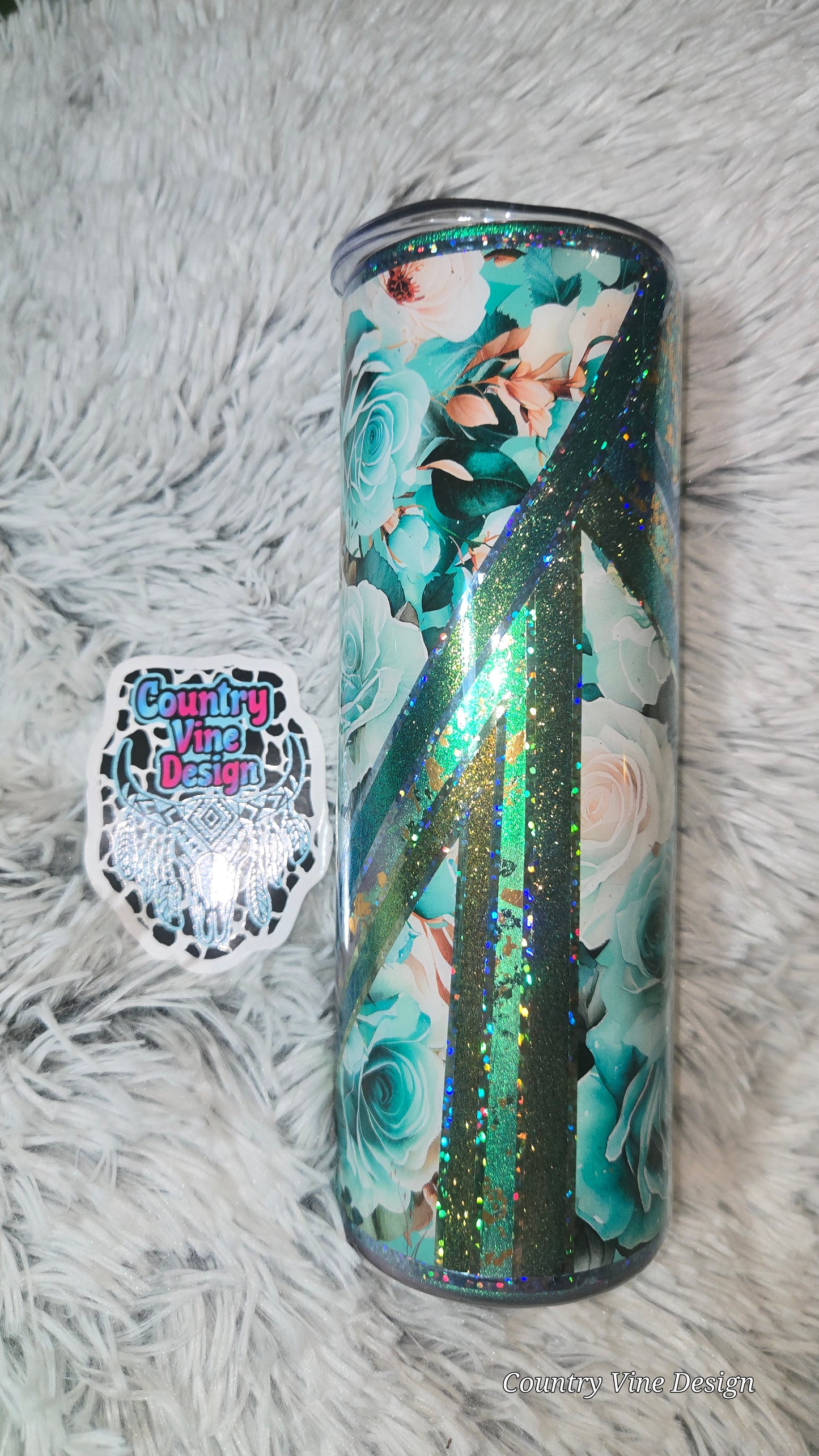 Beautiful green teal flower multimedia 20 oz