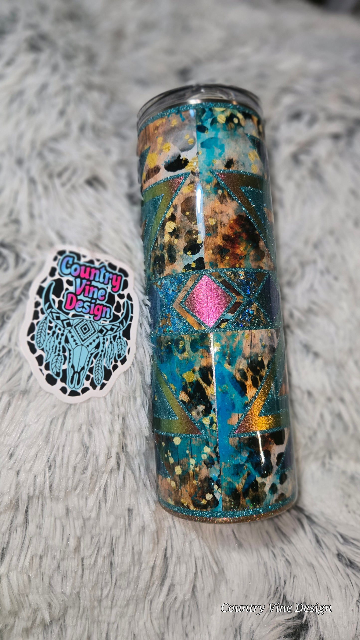 Blue leopard Aztec multimedia 20 oz