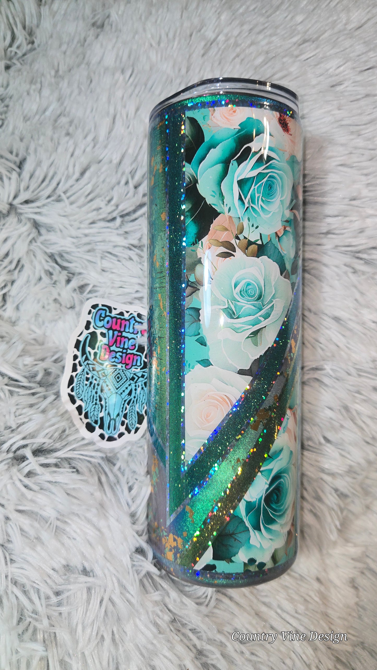 Beautiful green teal flower multimedia 20 oz