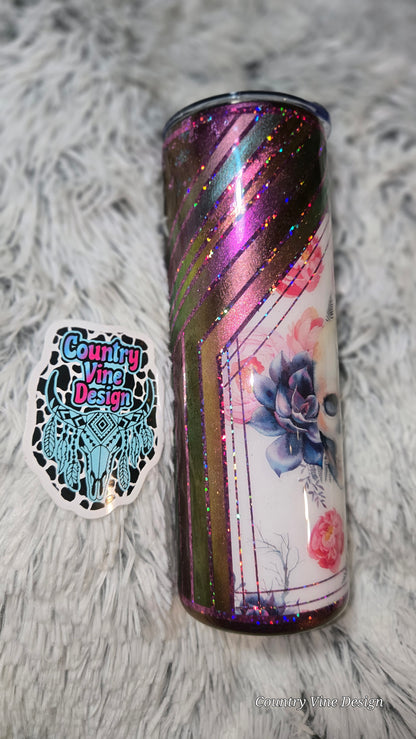 Beautiful purple pink skull 20 oz