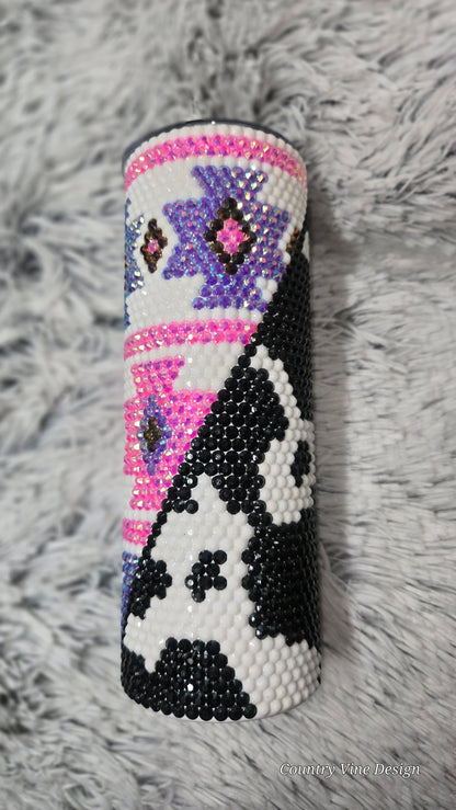 Aztec cow print 20 oz rhinestone