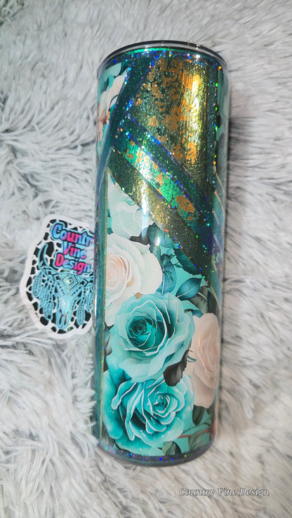 Beautiful green teal flower multimedia 20 oz